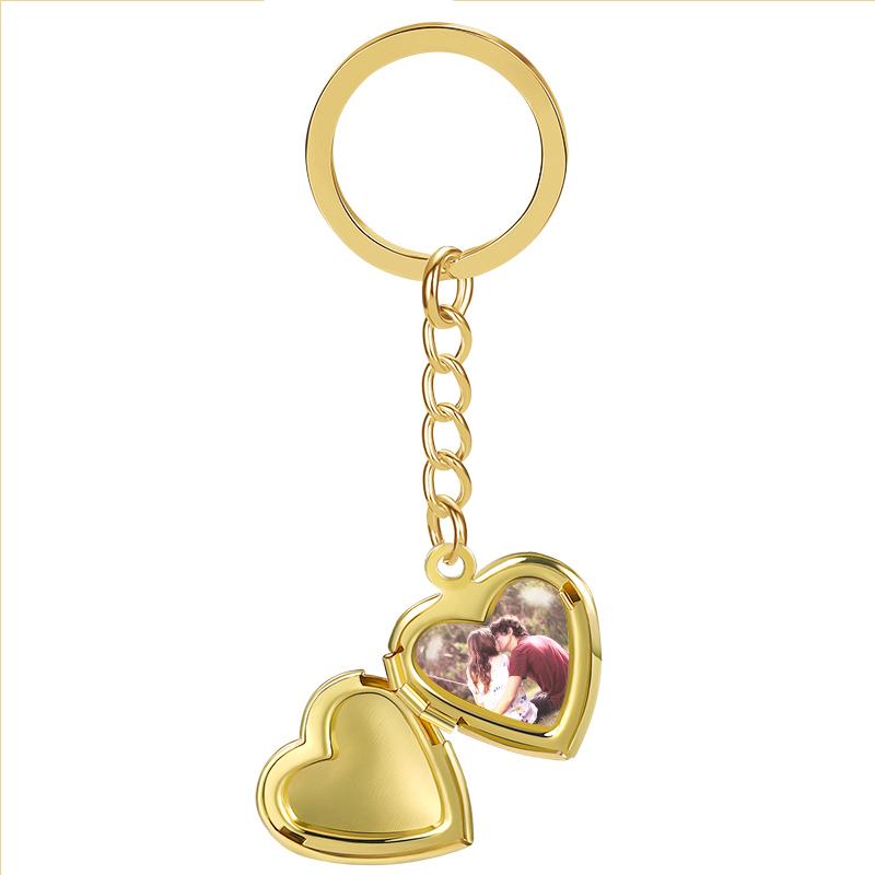 Gold Custom Heart Locket Keychain