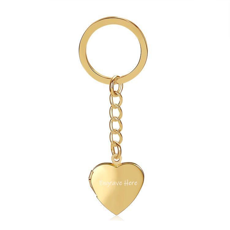 Gold Custom Heart Locket Keychain