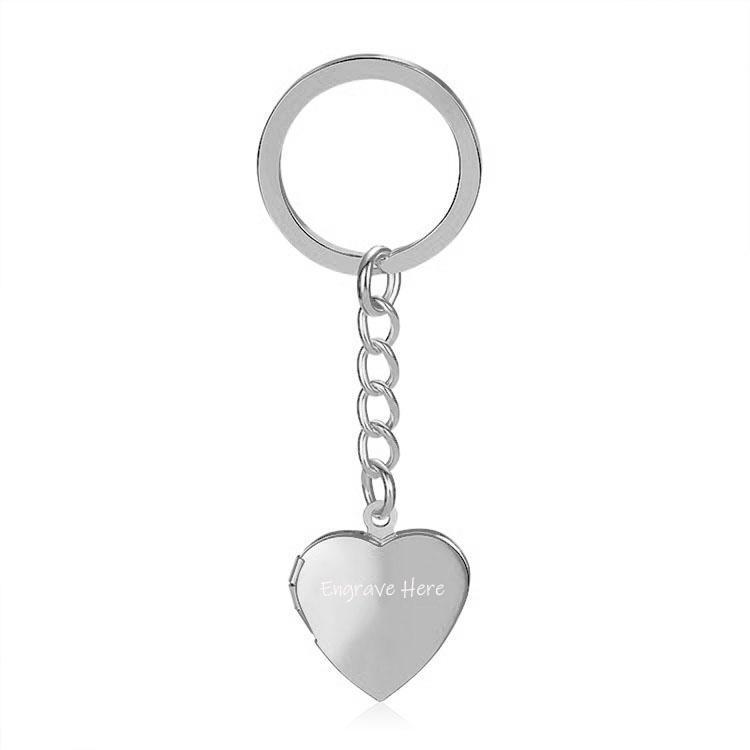 Silver Custom Heart Locket Keychain